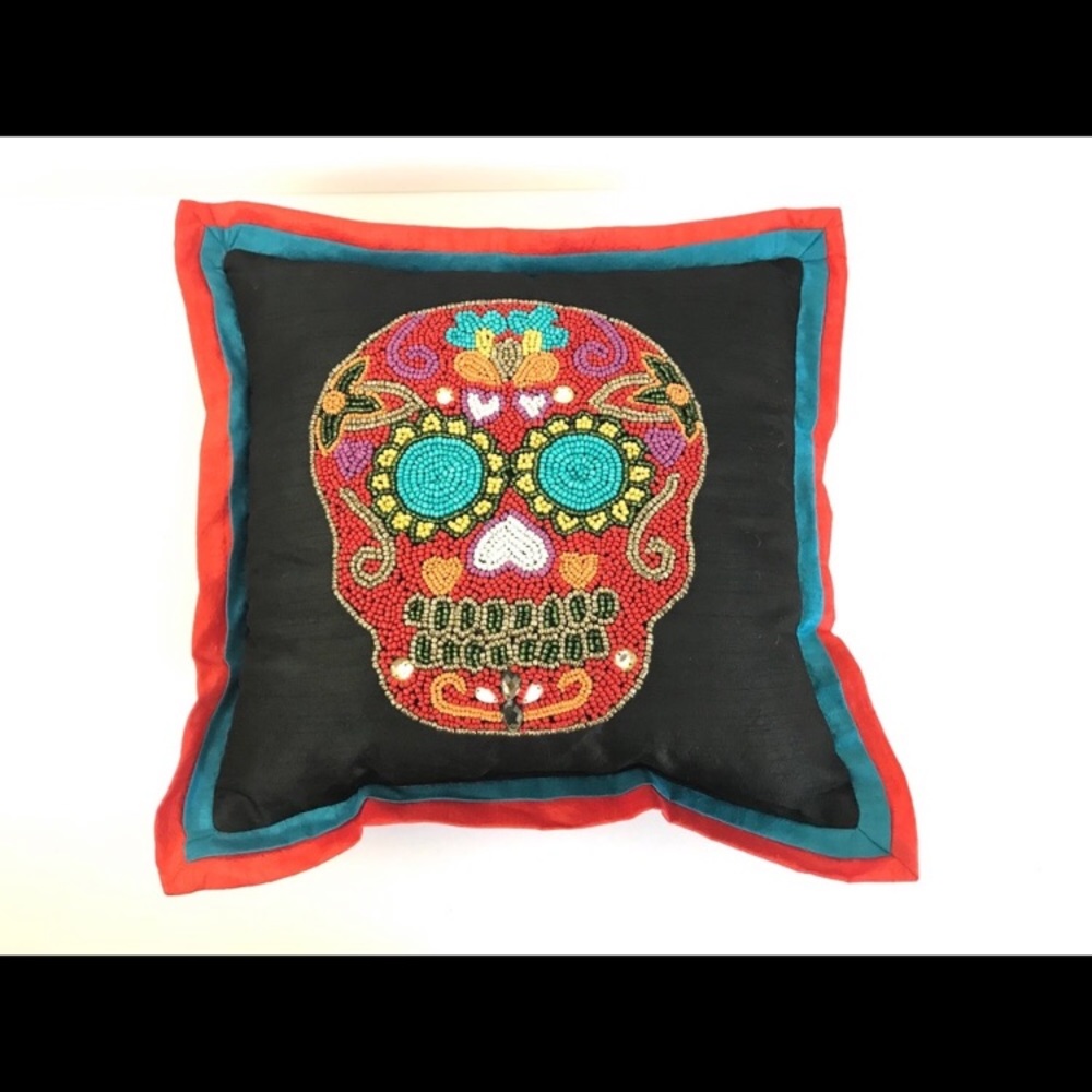 Sugar Skull Beaded Accent Pillow